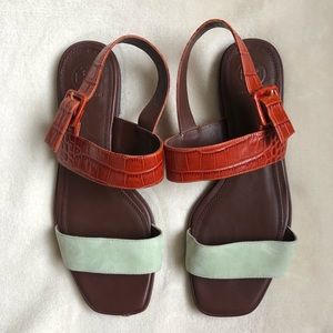 Tory Burch Color Block Flat Leather Sandals Size 9